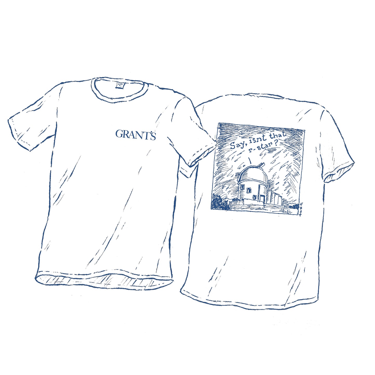 Grant's Logo and Cartoon T-Shirt in White